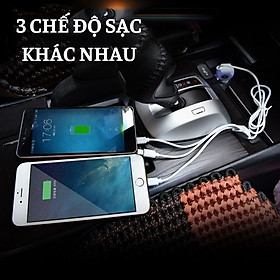 Tẩu Sạc Nhanh Ô Tô Chia 3 Cổng cho Iphone Android Có Cáp Sạc Type C Sạc Điện Thoại Trên Ô Tô T01