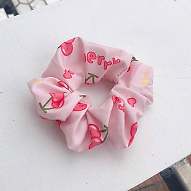 Cột tóc scrunchies trái cây và hoa, dây buộc tóc vải cherry