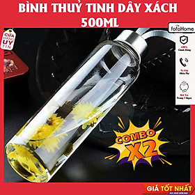 Bình Nước Thủy Tinh, Chai Detox Có Dây Xách 500ml Chai Thủy Tinh Đựng Nước 500ML - Nắp Thiếc Vặn Có Dây Treo (Bình Thủy Tinh Đựng Nước, Đựng Sữa - Chai Thủy Tinh Đựng Nước Ép)