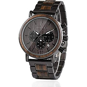 BOBO BIRD Mens Wooden Watches Business Casual Wristwatches Stylish Ebony Wood & Stainless Steel Combined Chronograph with Gift Box (Grey)