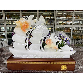 Mua Tượng thuận buồm xuôi gió và đôi uyên ương phong thủy đá bạch ngọc trang trí bàn làm việc  phòng khách