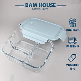 Hộp cơm 3 ngăn thuỷ tinh kích thước lớn Bam House loại dày có nắp đậy kín cao cấp HC3N01 - Hộp đựng cơm