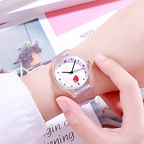 Đồng Hồ Họa Tiết Trái Dâu Dễ Thương Dành Cho Bé Gái
