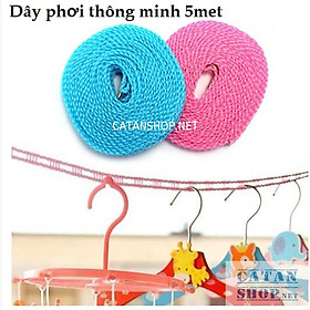 Dây phơi đồ thông minh dài 5m có lỗ chống trượt, tiết kiệm không gian GD412-DayPhoiDo ( ngẫu nhiên)