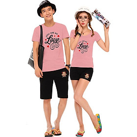 Bộ Áo Thun Đôi Nam Nữ Tình Yêu Của Tôi Màu Hồng Ruốc - L