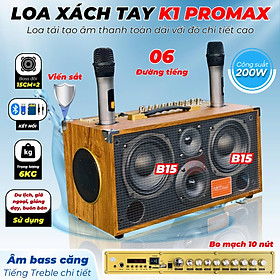 Mua Loa Xách Tay Karaoke Nghe Nhạc K1 ProMax – Bass Đôi 15cm  Công Suất 200W  6 Đường Tiếng  Kèm Micro Hát Hay Hàng Nhập Khẩu