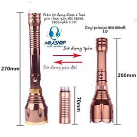 Mua Đèn pin siêu sáng cầm tay đèn LED- T2 màu vàng đen khích thước dài 27cm