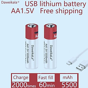 Bộ sạc miễn phí dung lượng lớn USB1.5V AA 5500mAh Pin lithium có thể sạc lại cho bộ điều khiển từ xa Chuột không dây Cáp Typec màu: 2PCS