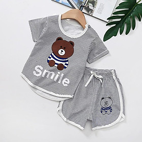 Bộ quần áo cộc tay kẻ ngang đuôi tôm cho bé mịn Thoáng mát