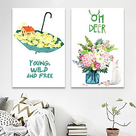 Set 2 Tranh Vải Canvas Ngôi Nhà Và Hoa Young Wild And Free PMK2004