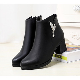 Giày Bốt Nữ Cổ Ngắn Đế Vuông 6cm Da PU H95