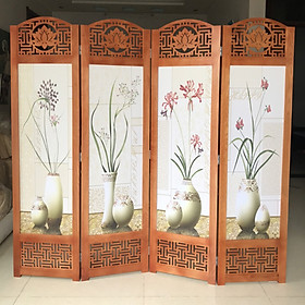 Mua bình phong khung gỗ nền mành tranh tứ bình180x200 AT010