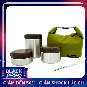 Bộ 3 Hộp Cơm Giữ Nhiệt Lock&Lock Mushroom LHC8025SLV - Bạc