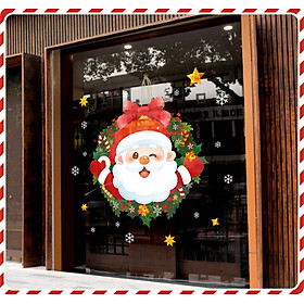 Decal trang trí Noel - Vòng nguyệt quế ông già Noel