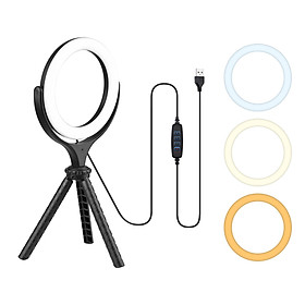 6-inch Video Streaming LED Ring Light Bi-color 3000K-6500K 10-level Brightness Dimmable USB Powered with Table Tripod