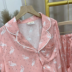 Đồ ngủ pijama lụa giấy cao cấp dài tay - hoạ tiết hạc