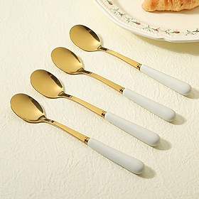 Mua Hũ sứ kẻ vàng kim kèm thìa nĩa | Combo 6 Muỗng 6 Nĩa inox hoàng kim cán sứ kèm cốc sứ đựng kẻ vàng kim cao cấp 2023
