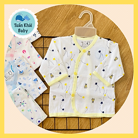 Combo 5 Áo Sơ Sinh cotton cao cấp JOU – Mẫu Tay Dài Cài Xéo Họa Tiết – Size 1,2,3 cho bé sơ sinh -9kg