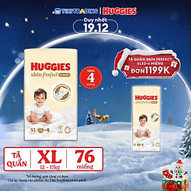 Tã quần Huggies Skin Perfect Mega Jumbo XL72+4 miếng với 2 vùng thấm giảm kích ứng da