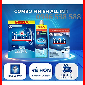 Combo Viên rửa bát Finish Classic 120 viên + Muối Finish 4kg + Nước làm