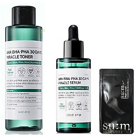 Combo Nước Hoa Hồng Giảm Mụn Some By Mi AHA-BHA-PHA 30 Days Miracle Toner 150ml Và Serum Giảm Mụn Some By Mi AHA-BHA-PHA 30 Days Miracle Serum 50ml + Tặng 1 Mặt Nạ Su:m Đen