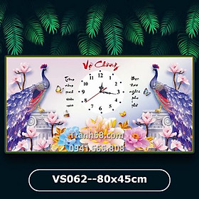 Mua Tranh đính đá đồng hồ vợ chồng đôi công tím vs062