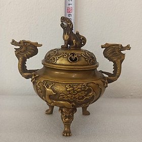 Mua Lư đỉnh đồng xông trầm  lư trầm bằng đồng đúc nguyên khối  lư đỉnh đồng đốt trầm hương hoa văn tai rồng - Đồ Đồng Nguyệt Ánh