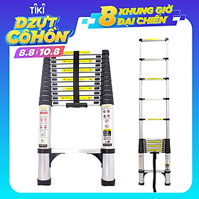 Thang nhôm rút gọn SUMIKA SK380 - Chiều cao tối đa 3.8m, chiều dài rút gọn 0.81m, hợp kim nhôm cao cấp, khóa chốt chắc chắn, đế cao su chống trượt, nhỏ gọn, di chuyển tiện lợi - Hàng chính hãng