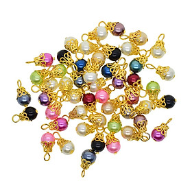 50 Pcs Fine Assorted Color Pearl Filigree Flower Cap Charms Jewelry Findings