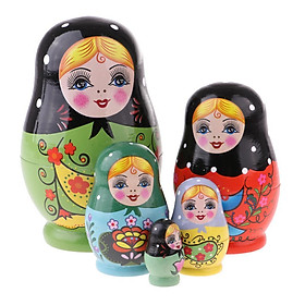 5PCS Painted Girl Wooden Russian Nesting Dolls  Matryoshka