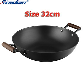 Chảo xào thép Nitriding Greencook GCW01 size 32 - 34 - 36 chống dính tự nhiên, dùng trên bếp gas, bếp hồng ngoại, bếp từ - Hàng chính hãng - Size 32