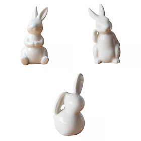 3pcs Rabbit Figurine Easter Animal Bunny Statue Shelf Garden Decor Crafts