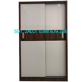 Tủ Áo Cửa Lùa 1m2 Gỗ MDF Melamine Cánh Trắng Sọc Óc Chó