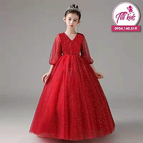 Váy Đầm Công Chúa Đỏ Kim Tuyến Tay Lửng CC145