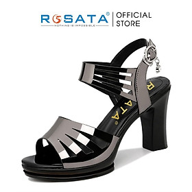 Giày sandal cao gót nữ ROSATA RO571 xỏ ngón mũi tròn quai hậu cài gót cao 8cm xuất xứ Việt Nam - Chì