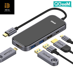 Bộ Hub USB C QGeeM 5 trong 1 4K USB C sang HDMI, 2 x USB 3.0, 1 x USB-C 3.0, 1 x USB-C 100W PD Charger tương thích với MacBook Pro 2019/2018 IPad Pro, Chromebook, XPS, Type-C Adapter - Hàng Chính Hãng