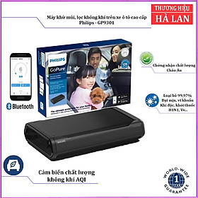 Máy khử mùi, lọc không khí cao cấp trên xe ô tô Philips GP9301, sử dụng 2 lõi riêng biệt, kết hợp theo dõi điều khiển qua điện thoại- Hàng chính hãng