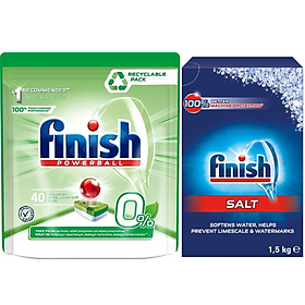 Combo Viên rửa bát Finish eco 40 viên+ Muối rửa bát Finish 1.5kg