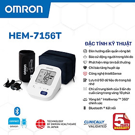 Máy đo huyết áp Omron HEM-7156T vòng bít ° Intelliwrap 360° - Kết nối điện thoại - Model mới 2022