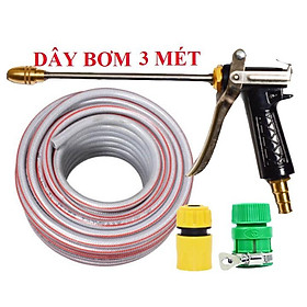 Bộ dây vòi xịt nước ️ , tăng áp 3 lần,loại 3m,5m 206318 đầu đồng,cút,nối nhựa vàng