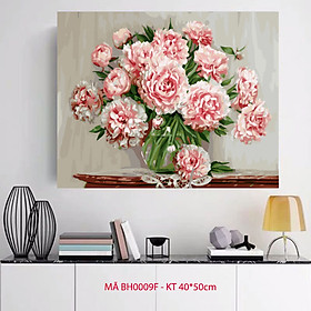 Tranh sơn dầu số hoá tự tô màu hoa mẫu đơn - BH0009F Dịu dàng sắc hoa