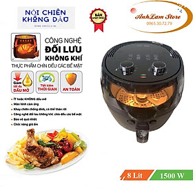 NỒI CHIÊN NƯỚNG KHÔNG DẦU 5.2L/ 8L /9L/ 10L/ 10.5L/12L NINESHIELD CÔNG NGHỆ TIÊN TIẾN HOT NHẤT 2022 - HÀNG NHẬP KHẨU - [8L CƠ ĐEN TAY ĐẢO]
