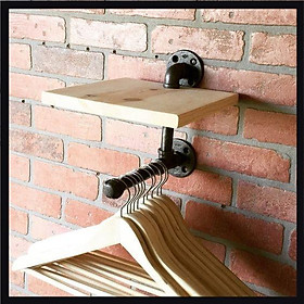 Kệ ống nước 1 tầng kiêm giá treo quần áo, chất liệu ống sắt trang trí phong cách vintage