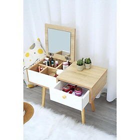 Mua Bàn trang điểm Mini bàn phấn ngồi bệt  kèm gương hộc tủ đựng mỹ phẩm cao cấp kiểu hàn từ gỗ MDF 60x45x30 ND06