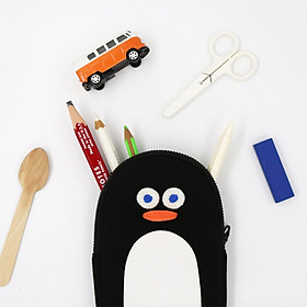 Bao đựng bút ( túi đựng bút viết ) hình chim cánh cụt bằng vải, màu đen và xám