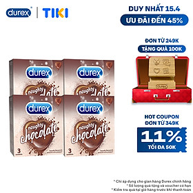 Bộ 4 Bao Cao Su Durex Naughty Chocolate - Hộp 3 bao