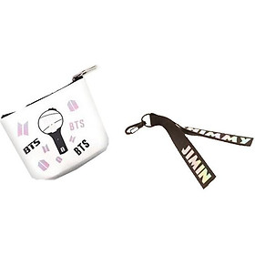 Combo 2 món BTS gồm ví khóa kéo nametag