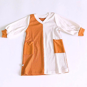 Đầm dài tay bé gái Vàng nâu thun gân - AICDBGCWPTIV - AIN Closet