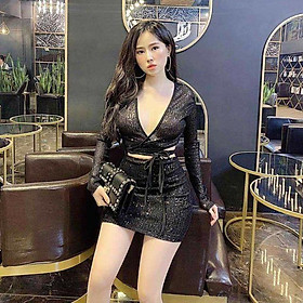 Sét áo kim sa croptop chân váy thiết kế