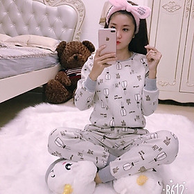 Bộ nỉ lót lông dài tay mặc nhà ấm áp cho nữ